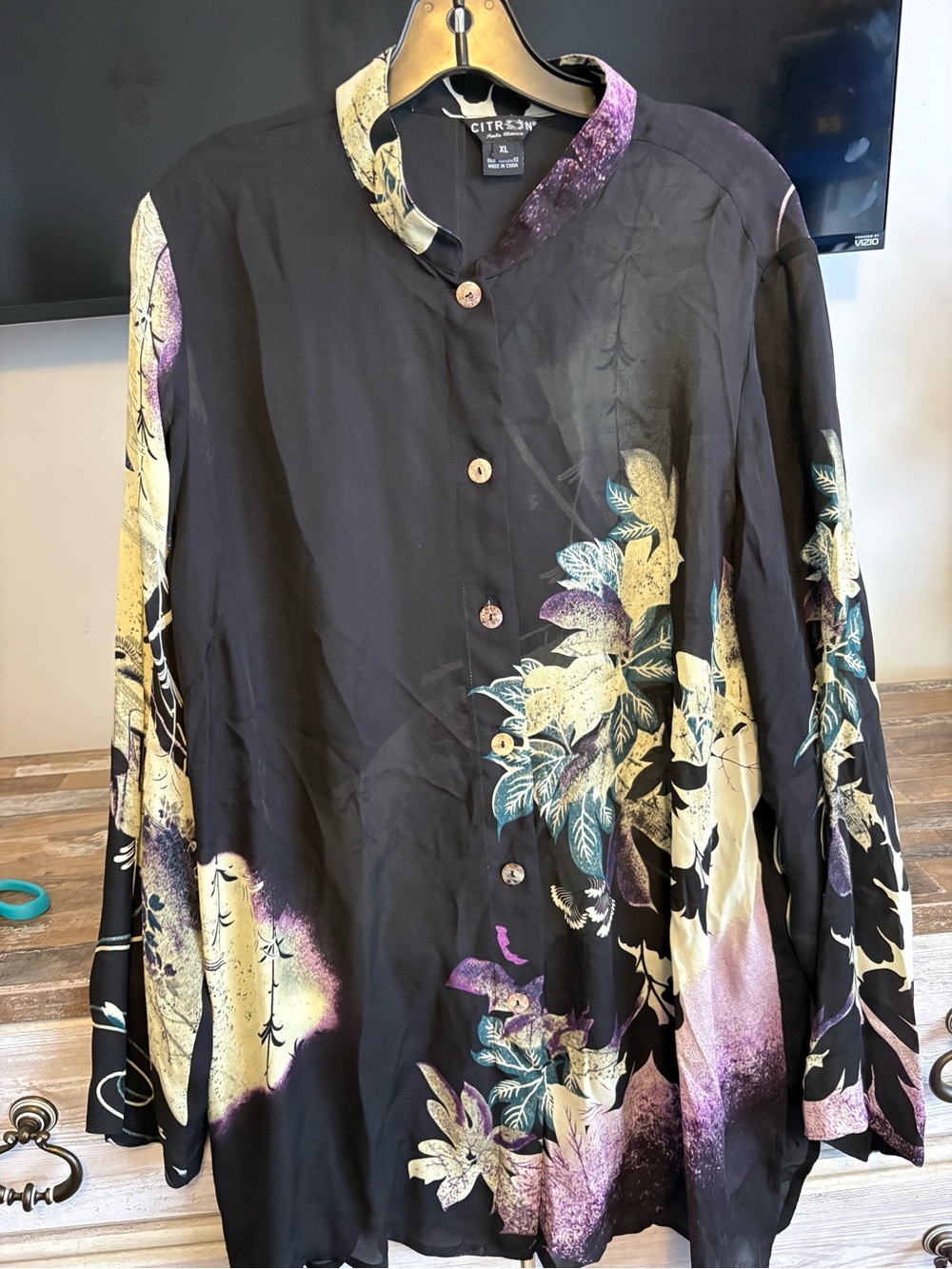 Citron Black Floral-Print Lightweight Shirt Jacket